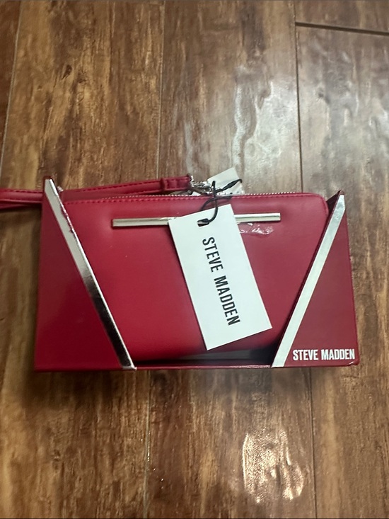 Steve Madden Handbags - Steve Madden Red Vegan Leather Clutch Wristlet with Silver Trim